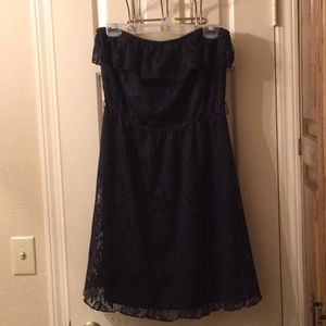 Maurices navy blue strapless lace dress